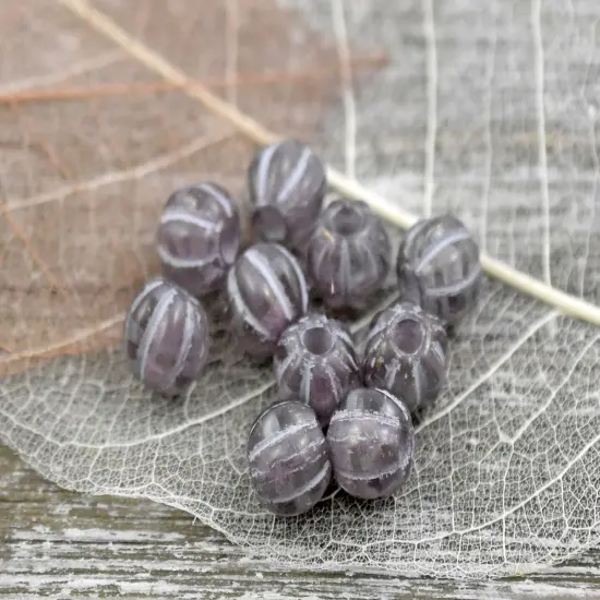 *20* 8mm Silver Washed Thistle Large Hole Melon Beads {2}