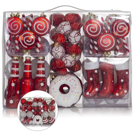 R N' D Toys Candycane Ornament Set &ndash; Christmas Candy Cane Shatterproof Balls and Candy Hanging Ornaments for Indoor or Outdoor Christmas Tree, Holiday Party, Home D&eacute;cor - 82 Piece Set {1}