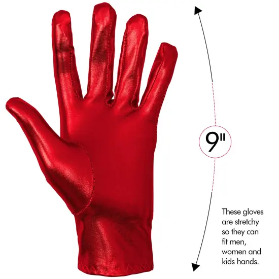 Metallic Red Costume Gloves - Shiny Red Superhero Evening Stretch Dress Glove Set for Men, Women and Kids {5}