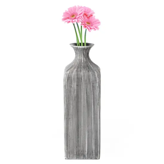 Grey Striped Decorative Square Table Centerpiece Flower Vase Display Modern Home Decor Accent Stylish Elegant Ornamental Accessory Floral Arrangement Holder Living Room Dining Room Kitchen Decoration {6}