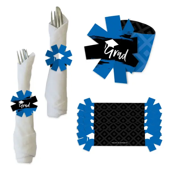 Big Dot of Happiness Blue Grad - Best is Yet to Come - Royal Blue Graduation Party Paper Napkin Holder - Napkin Rings - Set of 24 {1}