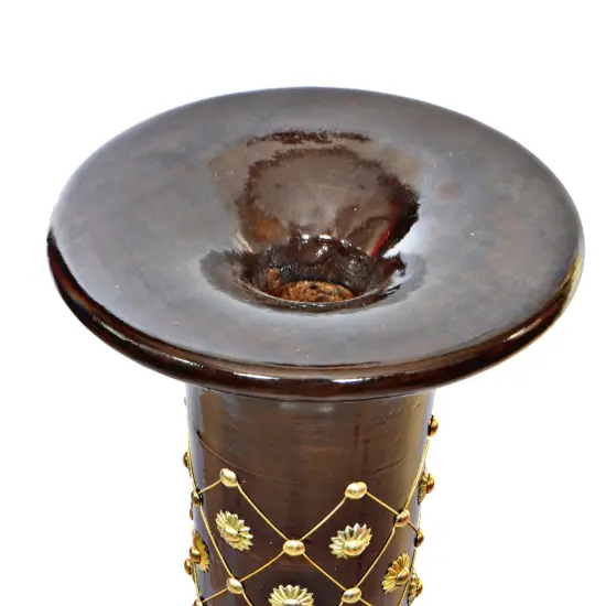 Antique Decorative Brown Hand Curved Mango Wood Floor Flower Vase with Unique Textured Pattern, 30 Inch {6}