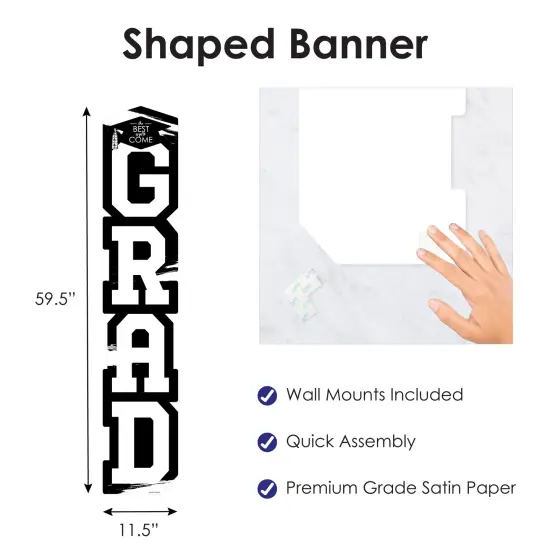 Big Dot of Happiness Black and White Graduation Banner - Vertical Shaped Banner Decorations {4}