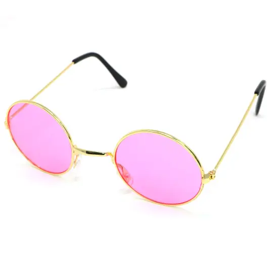 Pink Round Hippie Glasses - Pink 60's Style Hipster Circle Sunglasses - 1 Pair {2}