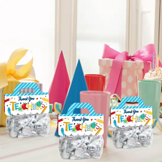 Big Dot of Happiness Thank You Teachers - DIY Teacher Appreciation Clear Goodie Favor Bag Labels - Candy Bags with Toppers - Set of 24 {7}