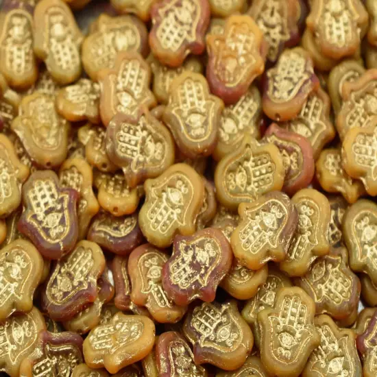 *10* 15x14mm Bronze Washed Matte Varigated Orange Topaz Hamsa Hand Beads {6}