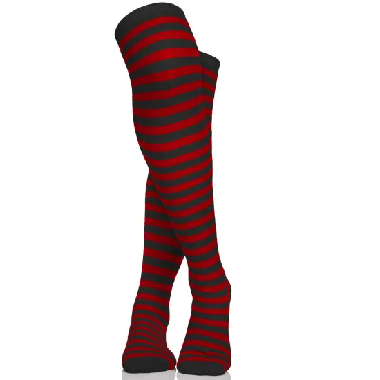 Black and Red Socks - Over The Knee Striped Thigh High Costume Accessories Stockings for Men, Women and Kids {5}