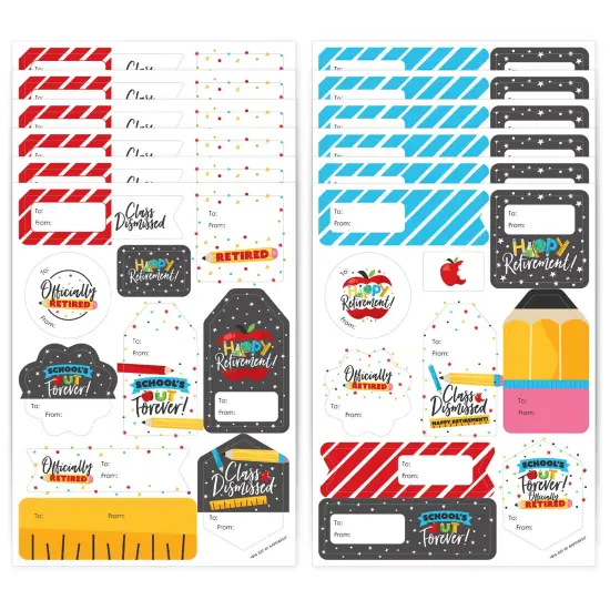 Big Dot of Happiness Teacher Retirement - Assorted Happy Retirement Party Gift Tag Labels - To and From Stickers - 12 Sheets - 120 Stickers {1}