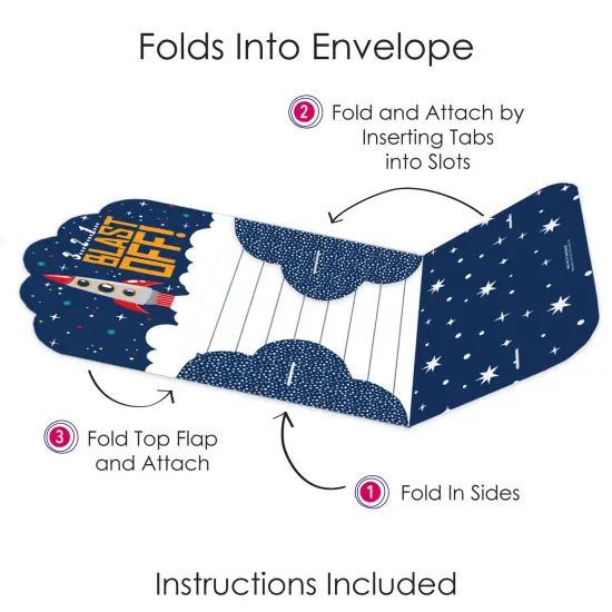 Big Dot of Happiness Blast Off to Outer Space - Fill-In Cards - Rocket Ship Baby Shower or Birthday Party Fold and Send Invitations - Set of 8 {6}