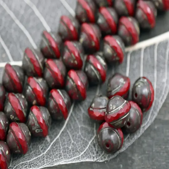 *10* 9x11mm Red Opaline Picasso Saturn Beads {1}