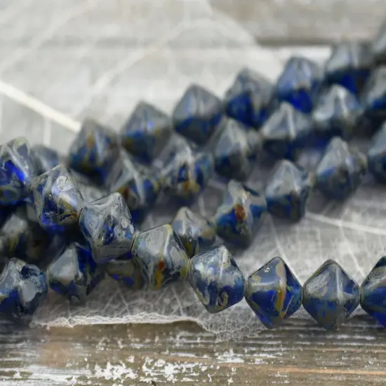 *17* 11mm Capri Blue Picasso Lantern Bicone Beads {3}
