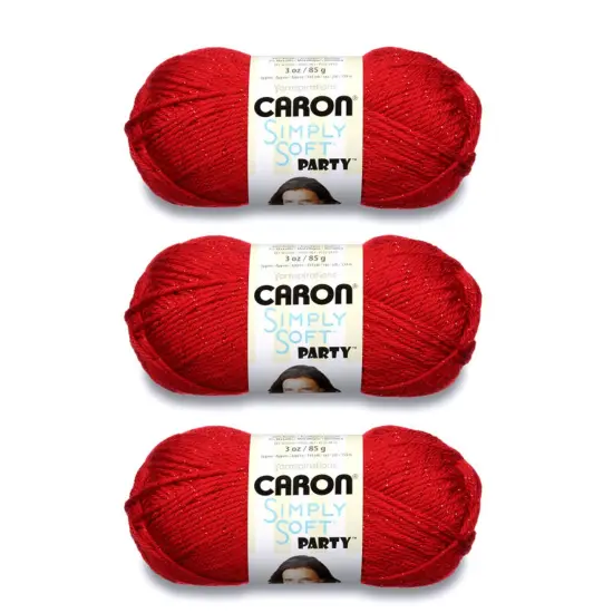 Caron Simply Soft Party Red Sparkle Yarn - 3 Pack of 85g/3oz - Acrylic - 4 Medium (Worsted) - 164 Yards - Knitting/Crochet {1}