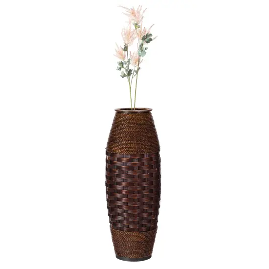 Antique Cylinder Style Floor Vase For Entryway or Living Room, Bamboo Rope, Brown 26 Tall {1}