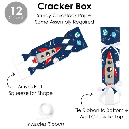 Big Dot of Happiness Blast Off to Outer Space - No Snap Rocket Ship Baby Shower or Birthday Party Table Favors - DIY Cracker Boxes - Set of 12 {6}