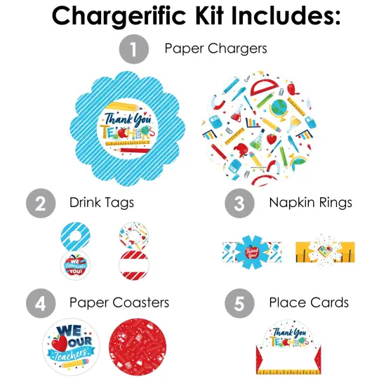Big Dot of Happiness Thank You Teachers - Teacher Appreciation Paper Charger and Table Decorations - Chargerific Kit - Place Setting for 8 {4}