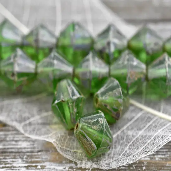 *6* 15mm Emerald Green Travertine Faceted Bicone Beads {4}