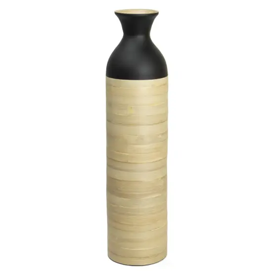 Elegant Black or White Cylinder Shaped Tall Spun Bamboo Floor Vases, Embellished with a Glossy Lacquer, and Enhanced with Natural Bamboo Finish - Stylish Home Decor, Heights of 31 and 23.5 Inches Large White {10}