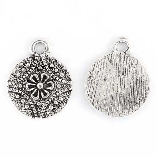 *30* 13mm Antique Silver Floral Medallion Charms {6}
