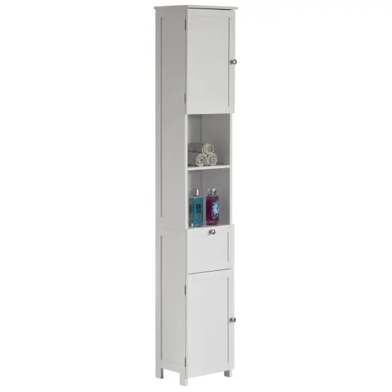 White Tall Standing Bathroom Linen Tower Storage Cabinet for Bathroom and Vanity {1}