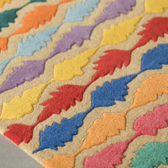 Handtufted Multicolored Leaf Design 100% Wool Area Rug, 3' x 5' Rectangle {6}