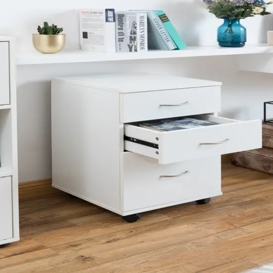 Office File Cabinet 3 Drawer Chest with Rolling Casters White {4}