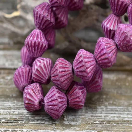 *15* 11mm Pink Washed Etched African Bicone Beads {2}