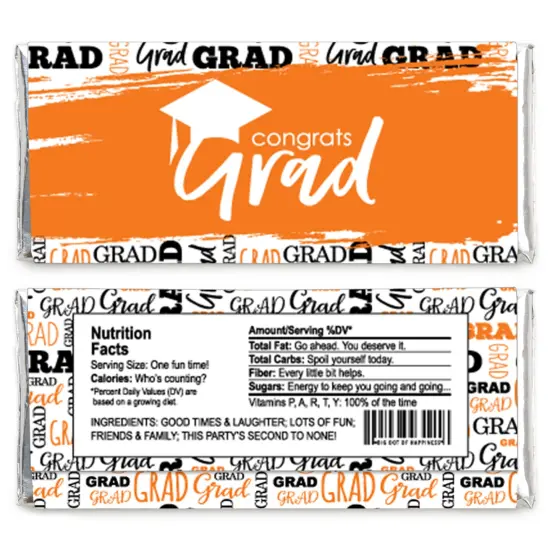 Big Dot of Happiness Orange Grad - Best is Yet to Come - Candy Bar Wrapper OrangeGraduation Party Favors - Set of 24 {3}