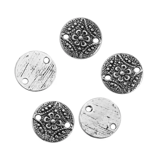 *50* 11mm Antique Silver Round Floral Connectors {6}