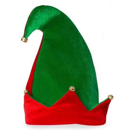 Funny Christmas Elf Hat - Red and Green Jolly Velvet Holiday Elven Novelty Costume Hats with Jingle Bell Designs {4}