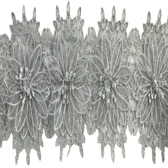 Belagio Venice Lace, 5" Wide, Dimensional Flower Design, 15-Yard Bolt, Silver {1}