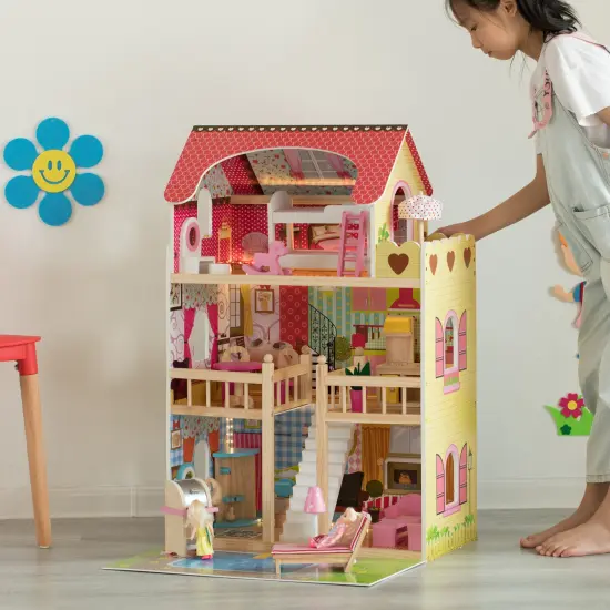 Wooden Doll House with Toys and Furniture Accessories with LED light for Ages 3+ {5}