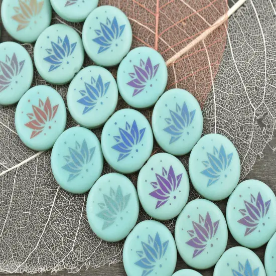 *8* 17mm Matte Turquoise Metallic Iris Laser Tattoo Lotus Flower Coin Beads {4}
