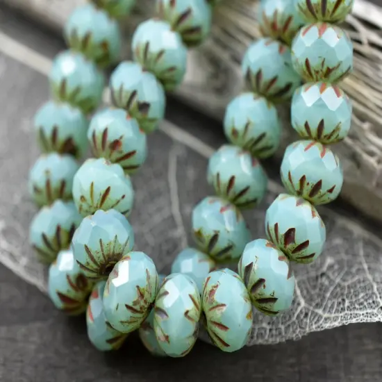 *25* 6x9mm Aqua Opal Picasso Fire Polish Cruller Rondelle Beads {2}