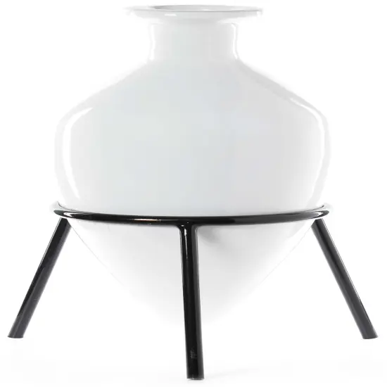 Antique Style Vase, Old Fashioned Magnificent Amphora, Decorative Large Tall Unique Vase on Slim Black Metal Tripod Stand, 32-Inch-Tall White vase, for kitchen Dining and Living Room, {3}