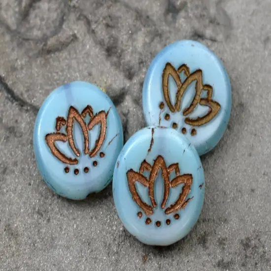 *12* 14mm Dark Bronze Washed Blue Silk Lotus Flower Coin Beads {4}