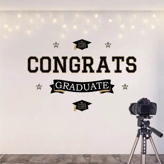 Big Dot of Happiness Gold Graduation Party Photo Backdrop - Wall Decals {6}