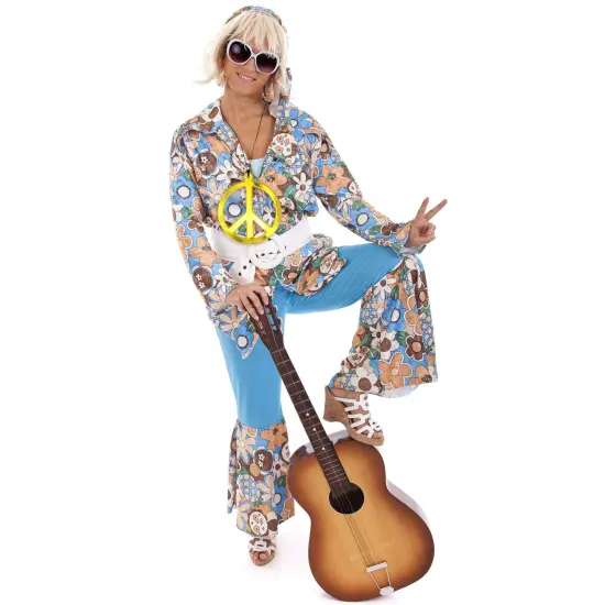 Hippie Peace Sign Medallion - 1960s Gold Peace Symbol Necklace Costume Accessory - 1 Piece {3}