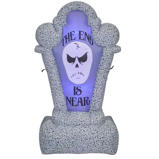 4.5' Gemmy Airblown Inflatable Short Circuit Scary Skull "The End Is Near" Tombstone 225099 {1}