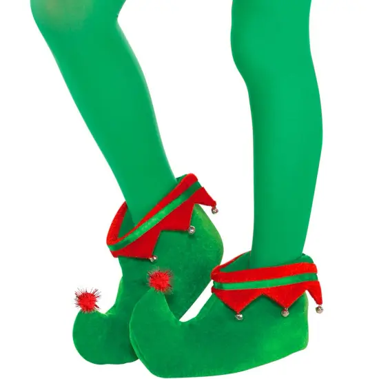 Red Green Elf Shoes - Red and Green Velvet Holiday Elf Feet Slippers with Jingle Bells for Adults and Kids {4}