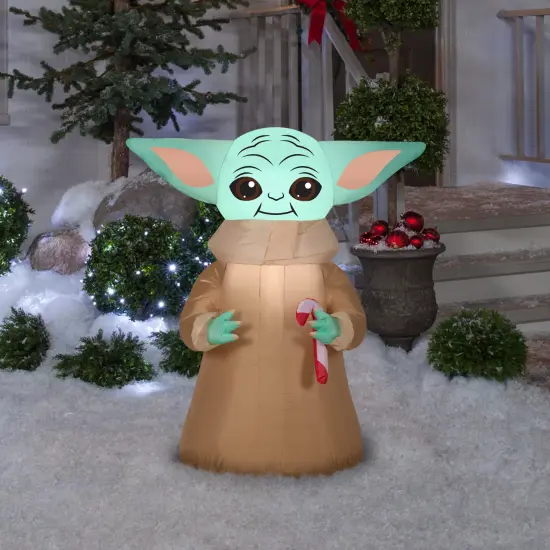 3.5' Gemmy Airblown Inflatable Christmas Mandalorian "The Child" Grogu w/ Candy Cane 119257 {2}