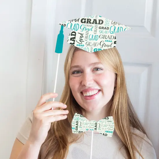 Big Dot of Happiness Teal 2025 Graduation Party Photo Booth Props Kit - 20 Count {3}