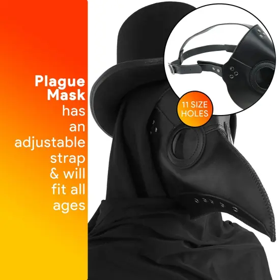 Medieval Doctor Plague Mask - Black Faux Leather Bird Death Doctors Mask Costume Accessory {2}