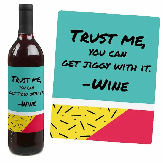 Big Dot of Happiness 90's Throwback - 1990s Wine Party Decorations for Women and Men - Wine Bottle Label Stickers - Set of 4 {7}