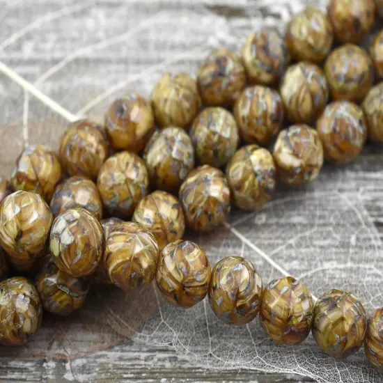 12mm Camel Beige Travertine Fire Polished Round Beads {6}