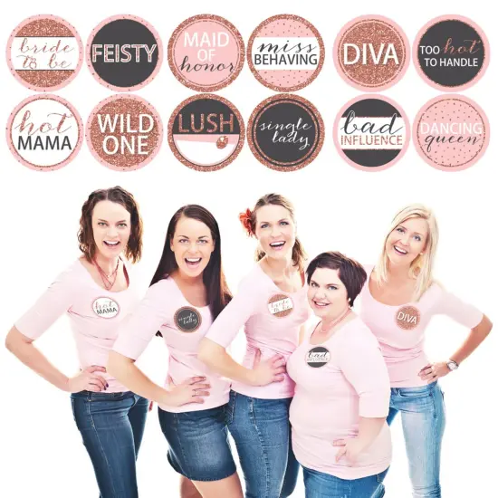 Big Dot of Happiness Bride Squad - Rose Gold Bridal Shower or Bachelorette Party Funny Name Tags - Party Badges Sticker Set of 12 {1}