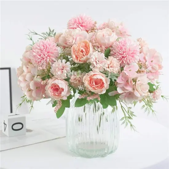 Artificial Flower Bunches, Fake Peony Silk Hydrangea Bouquet, Table Wedding Decor, Faux Flower Arrangements, Blush Pink {5}
