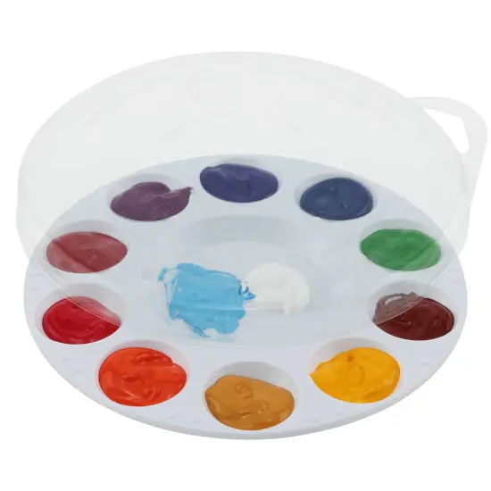 Creative Mark 10-Well Round Plastic Paint Palette - Packs of 12, Durable, Reusable, Solvent-Resistant, with Oversized Paint Wells For Students, Artists, Teachers - 7.4ml (0.25oz) per Well {2}