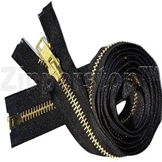 Zipperstop Wholesale YKK®- Extra Heavy Duty Jacket Zipper YKK® #10 Brass- Metal Teeth Separating -Chaps Zippers for Crafter's Special Color Black #580 Made in USA -Custom Length (30 inches) {1}