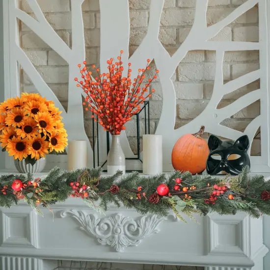 6ft Traditional Pine Garland with Fruits & Pine Cones, Floral Home by Artificial Flowers {4}