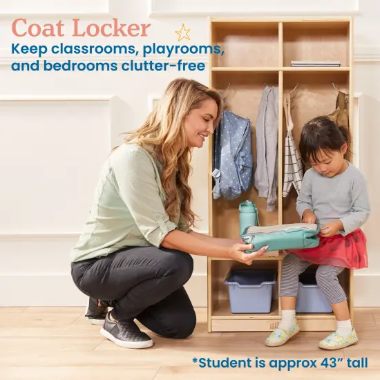 2-Section Coat Locker with Bench, Classroom Furniture Natural {3}